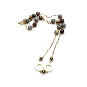 Natural Crystals Grey Jasper and Australian Zebra Jasper with Golden Hematite Crystal Neck Chain