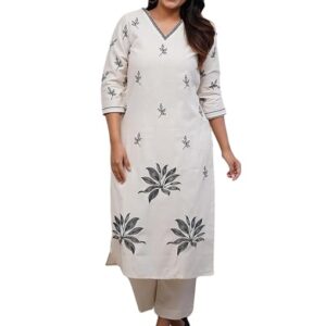 Women’s Viscose Floral Embroidered Straight Kurta Set with Pant