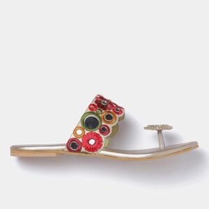 Women's One Toe Ethnic Slip-On Flat Chappals, Embellished & Traditional Footwear (Golden, UK Footwear Size System, Adult, Women, Numeric, Medium, 8)