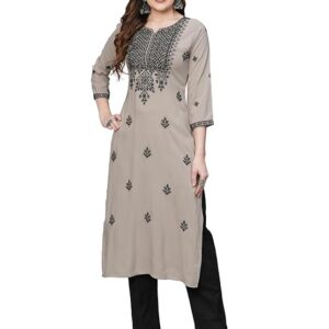 Rayon Straight Lucknowi Chikankari Ethnic Wear Kurta Set for Women