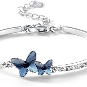 Blue Stylish Crystal Silver Plated Platinum Plated Cubic Zirconia Charm Bracelet for Women (vg10958b)