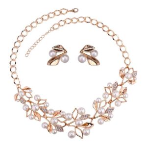 Traditional Gold Plated Pearl Choker Jwell Necklace Jewellery Set with Earrings for Girls and Women