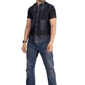 Black Denim Casual Shirt | Half Sleeve Denim Shirt | Men Denim Shirt