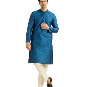 Men's Embroidered Knee Long Full Sleeves Kurta Pyjama Set (2pcs)