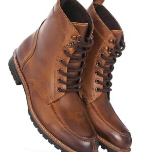 Men's Brown Hiking Boots - Rugged Leather Outdoor Boots with Durable Rubber Sole Boots