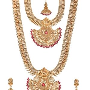 Gold Plated Traditional Style Choker Necklace Jewellery Set for Women/Girls