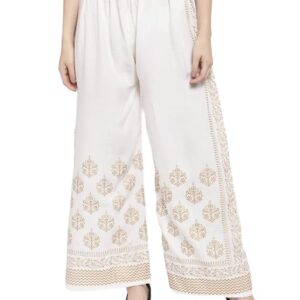 Printed Palazzo Pants for Women - Relaxed Fit Viscose Rayon Trousers with Wide Leg Design, Elastic Closure, Perfect for Casual & Festive Occasions
