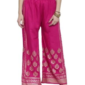 Printed Palazzo Pants for Women - Relaxed Fit Viscose Rayon Trousers with Wide Leg Design, Elastic Closure, Perfect for Casual & Festive Occasions