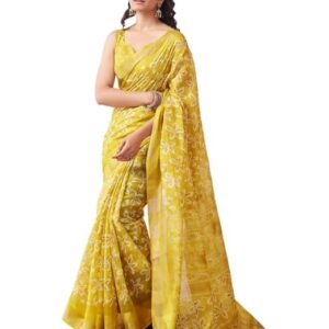 Women's Tassel & Printed Cotton Saree with Blouse