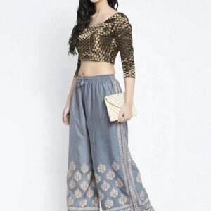 Printed Palazzo Pants for Women - Relaxed Fit Viscose Rayon Trousers with Wide Leg Design, Elastic Closure, Perfect for Casual & Festive Occasions