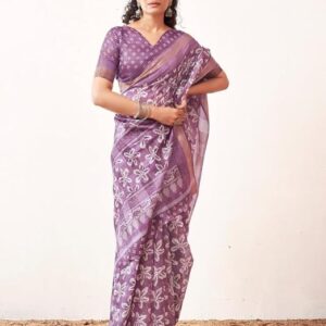 Women's Tassel & Printed Cotton Saree with Blouse