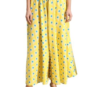 Women Stylish, Highly Flared Navy & White Polka with Honeycomb Elasticated Waist
