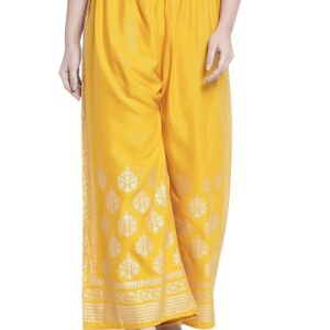 Printed Palazzo Pants for Women - Relaxed Fit Viscose Rayon Trousers with Wide Leg Design, Elastic Closure, Perfect for Casual & Festive Occasions