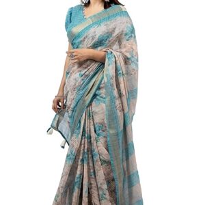 Women's Cotton Blend Saree With Unstitched Blouse Piece