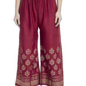 Printed Palazzo Pants for Women - Relaxed Fit Viscose Rayon Trousers with Wide Leg Design, Elastic Closure, Perfect for Casual & Festive Occasions