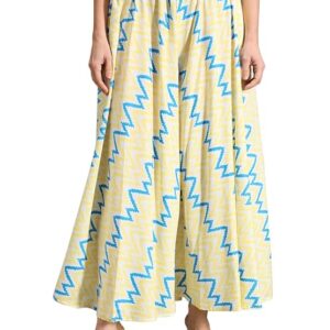Women Flared Light Blue, Yellow, White Viscose Rayon Trousers