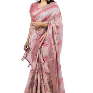Women's Cotton Blend Saree With Unstitched Blouse Piece