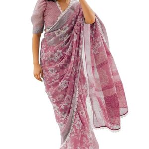 Women's Cotton Blend Floral Printed Saree with Blouse Piece