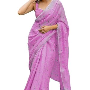 Women's Cotton Blend Floral Printed Saree with Blouse Piece