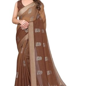 Women's Woven Cotton Blend Saree With Blouse Piece