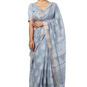 Women's Cotton Blend Saree With Unstitched Blouse Piece