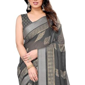 Women's Woven Cotton Blend Saree With Blouse Piece