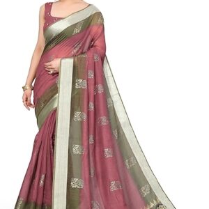 Women's Woven Cotton Blend Saree With Blouse Piece