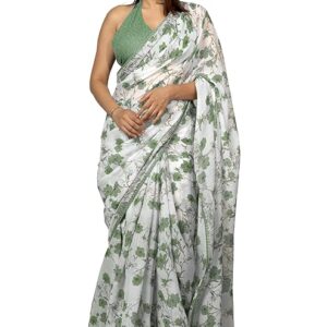 Women's Cotton Blend Floral Printed Saree with Blouse Piece