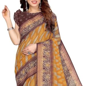 Women's Cotton Blend Saree With Unstitched Blouse Piece