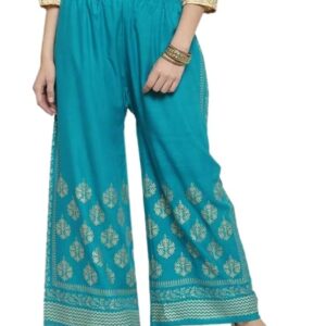 Printed Palazzo Pants for Women - Relaxed Fit Viscose Rayon Trousers with Wide Leg Design, Elastic Closure, Perfect for Casual & Festive Occasions
