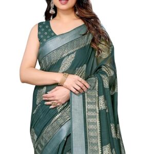 Women's Woven Cotton Blend Saree With Blouse Piece