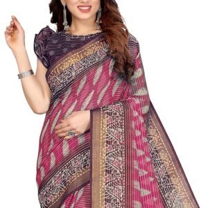 Women's Cotton Blend Saree With Unstitched Blouse Piece