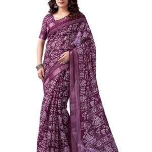 Women's Tassel & Printed Cotton Saree with Blouse