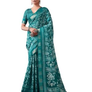 Women's Tassel & Printed Cotton Saree with Blouse