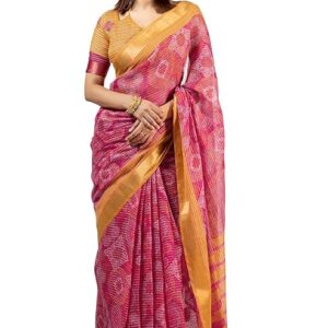 Women's Cotton Blend Saree With Unstitched Blouse Piece