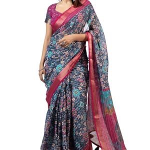 Women's Cotton Blend Saree With Unstitched Blouse Piece