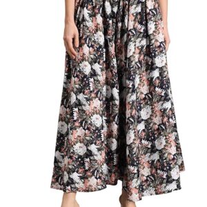 Women Stylish, Highly Flared Navy & White Polka with Elasticated Waist Trouser
