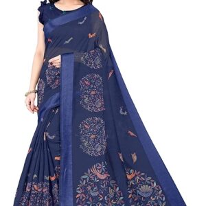 Women's Cotton Blend Saree With Unstitched Blouse Piece
