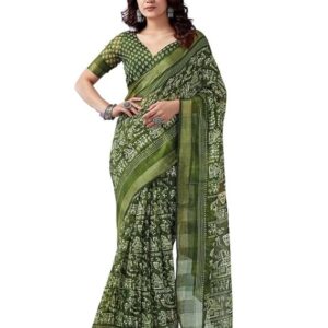 Women's Tassel & Printed Cotton Saree with Blouse