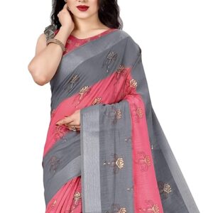 Women's Woven Cotton Blend Saree With Blouse Piece