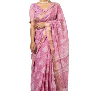 Women's Cotton Blend Saree With Unstitched Blouse Piece