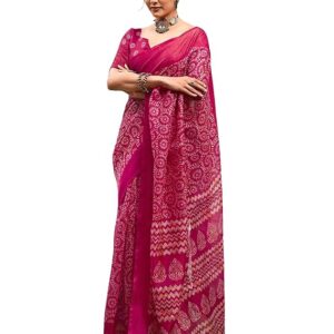 Women's Tassel & Printed Cotton Saree with Blouse