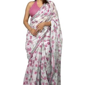 Women's Cotton Blend Floral Printed Saree with Blouse Piece