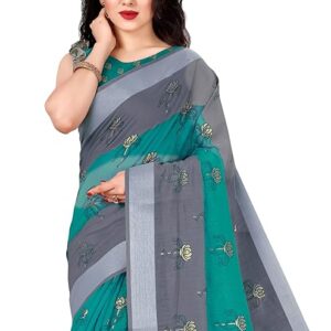 Women's Woven Cotton Blend Saree With Blouse Piece