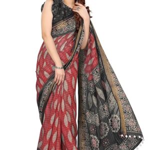 Women's Cotton Blend Saree With Unstitched Blouse Piece