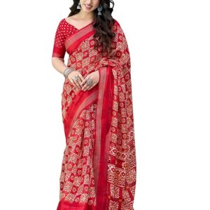 Women's Tassel & Printed Cotton Saree with Blouse