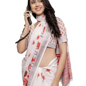 Women's Tassel & Printed Cotton Saree with Blouse