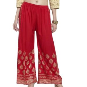 Printed Palazzo Pants for Women - Relaxed Fit Viscose Rayon Trousers with Wide Leg Design, Elastic Closure, Perfect for Casual & Festive Occasions