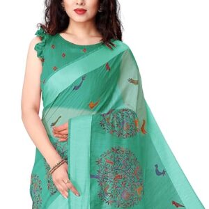 Women's Cotton Blend Saree With Unstitched Blouse Piece