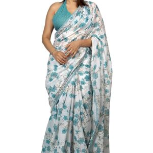 Women's Cotton Blend Floral Printed Saree with Blouse Piece